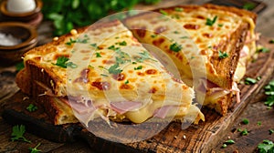 A hot sandwich with gooey melted cheese and savory ham, Ai Generated