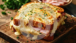 A hot sandwich with gooey melted cheese and savory ham, Ai Generated