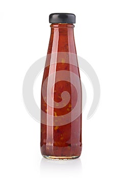 Hot sauce in glass bottle