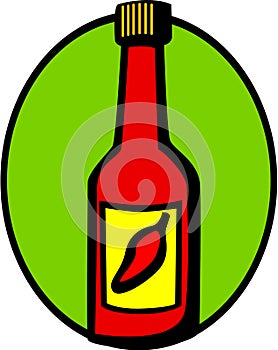 Hot sauce with red chili pepper in label. Vector