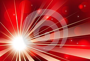 Hot Scarlet Summer Sunshine Outburst with Bokeh Flare and Sparks Vector Radiant Sun Rays