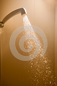 Hot shower with flowing water