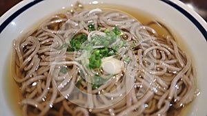 Hot soba.It is japanese noodles food.no people
