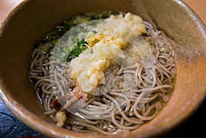 Hot Soba noodles with Tempura prawn.
