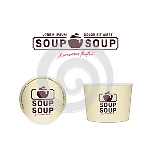 Hot soup bowl logo icon set with paper bowl mockup design in vector