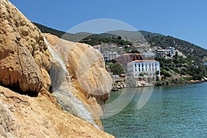 Hot spa water falling to the sea