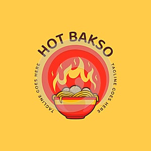 Hot spicy bakso meatball logo icon template spicy food culinary from indonesia