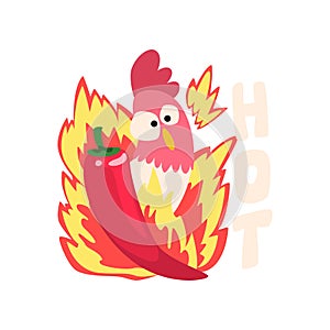Hot spicy chicken, fire rooster, creative logo design element vector Illustration