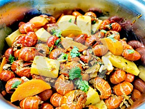 Hot and spicy crayfish in a bowl