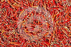 Hot and spicy Red Chilli ,Dried red chili,Pepper,Chillies as background for sale in a local food market,thai food ,close up,textur