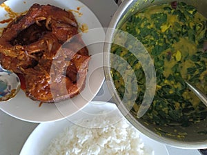 Hot spicy sambal fish and moringa dhal Curry