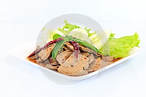 Hot spicy thai cuisine pork liver salad