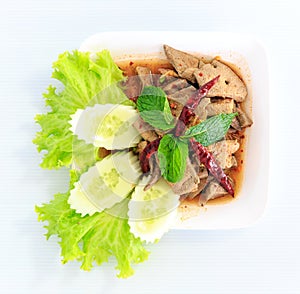 Hot spicy thai cuisine pork liver salad