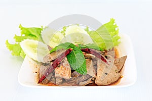 Hot spicy thai cuisine pork liver salad