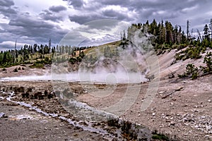 Hot spring and geiser in yellowstone national par