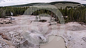 Hot spring and geiser in yellowstone national par