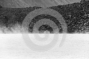 Hot spring - geothermal power in black and white