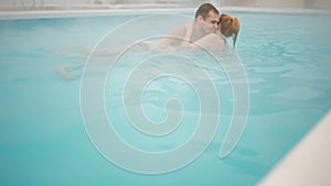 Hot spring geothermal spa. Romantic couple in love relaxing in hot pool.