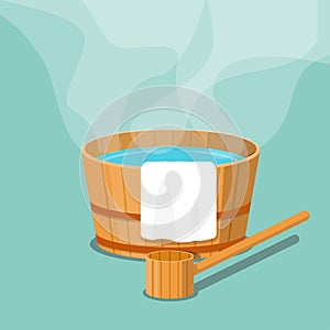 Hot spring icon,tub and towel isolated on background