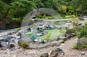 Hot spring pool in Kusatsu park in Japan