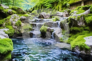 hot spring water cascading over smooth rocks