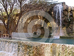 Hot spring waterfall at Hammamat Ma`In Hot Springs, Jordan