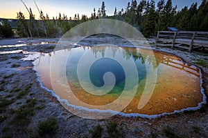 Hot spring in the Yellowstone Upper Geyser Basin of the United States. Morning Glory Pool.