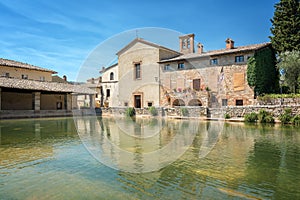 Hot springs bath in the village of Bagno Vignoni, Tuscany Italy