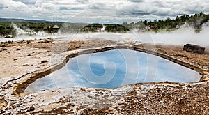 Hot springs in Haukadalur geothermal area along the golden circle, Iceland