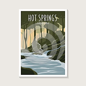 Hot Springs National Park poster illustration, river forest scenery poster