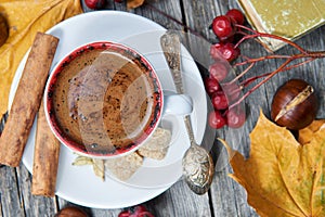 Hot steaming cup with coffee