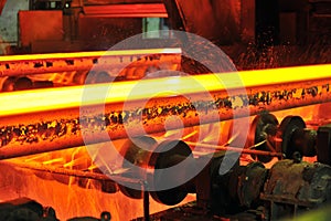 Hot steel on conveyor