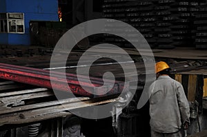 Hot steel in the steel mill workshop production line