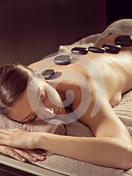 Hot stone massage at spa