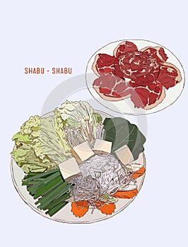 Hot Sukiyaki, shabu. Illustration design.