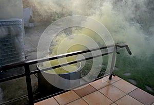 hot sulphurous spa treatments, in a stainless steel barrel from