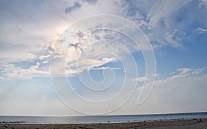 Hot Summer Day - Brilliant Sun with Bright Aura & Sunshine in Sky at Sea Shore - Laxmanpur, Neil Island, Andaman Islands, India