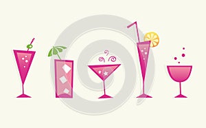 Hot summer drinks and cocktail glasses - VECTOR