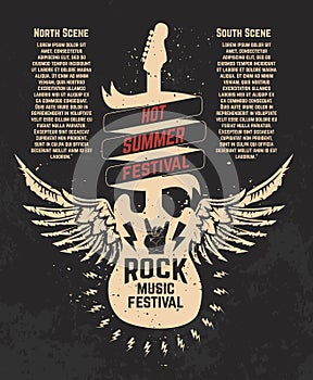 Hot summer festival. Guitare with wings. Rock music festival. De photo