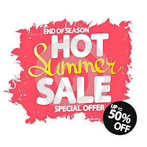Hot Summer Sale, up to 50% off, discount poster design template, store offer banner. Season shopping, promotion banner.