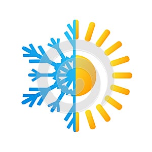 hot sun and frost snowflake business logo, stock vector illustration