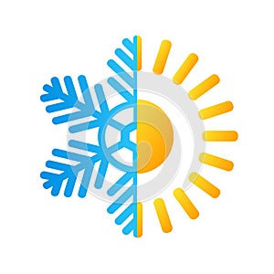 hot sun and frost snowflake business logo, stock vector illustration