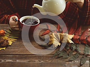 Hot tea autumn warmth and coziness concept