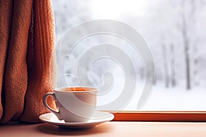 Hot tea, cold day - winter relaxation, text for space