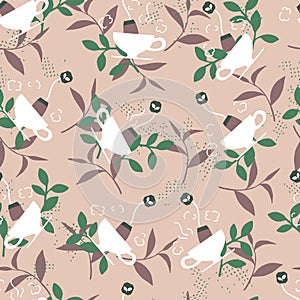 Hot Tea Cup Tea Bag Vector Graphic Art Seamless Pattern