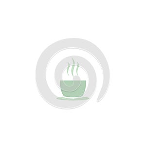 Hot tea cup with steam icon. Sage green mug with green tea