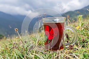 Hot tea enjoyment in the Black Sea plateaus photo