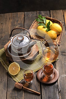 Hot tea with lemon and natural honey