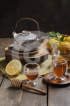 Hot tea with lemon and natural honey