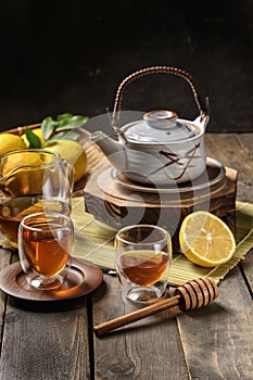 Hot tea with lemon and natural honey